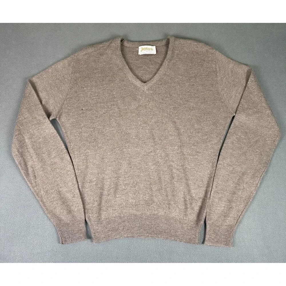 Jantzen Sweater Mens Large‎ Taupe Brown Vintage 80s Knit Eclectic Grandpa USA